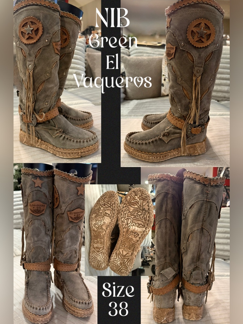 NIB- El Vaquero Mirea calf suede Wedge Moccasin Boots. Size 38. (US 7.5-8) - Picture 6 of 6